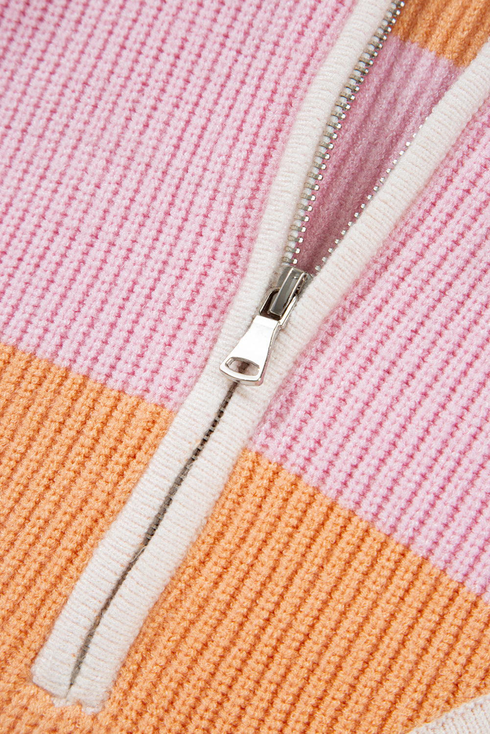 Orange Stripe Colorblock Half Zip Oversize Sweater Sweaters JT's Designer Fashion
