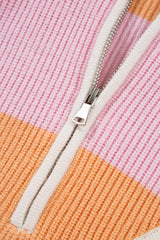 Orange Stripe Colorblock Half Zip Oversize Sweater Sweaters JT's Designer Fashion