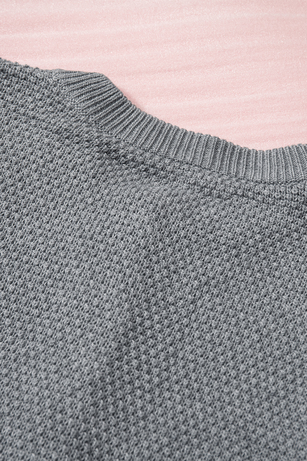Gray Henley Pullover Drop Shoulder Sweater with Slits Sweaters & Cardigans JT's Designer Fashion