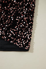 Chicory Coffee Sequin Long Sleeve Cutout Back Top Long Sleeve Tops JT's Designer Fashion