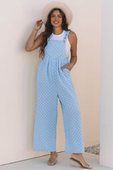 Beau Blue Checkered Pocketed High Waist Wide Leg Overall Jumpsuits & Rompers JT's Designer Fashion