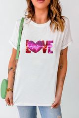 White Heart LOVE Patched Pattern Crewneck Valentines T Shirt Graphic Tees JT's Designer Fashion