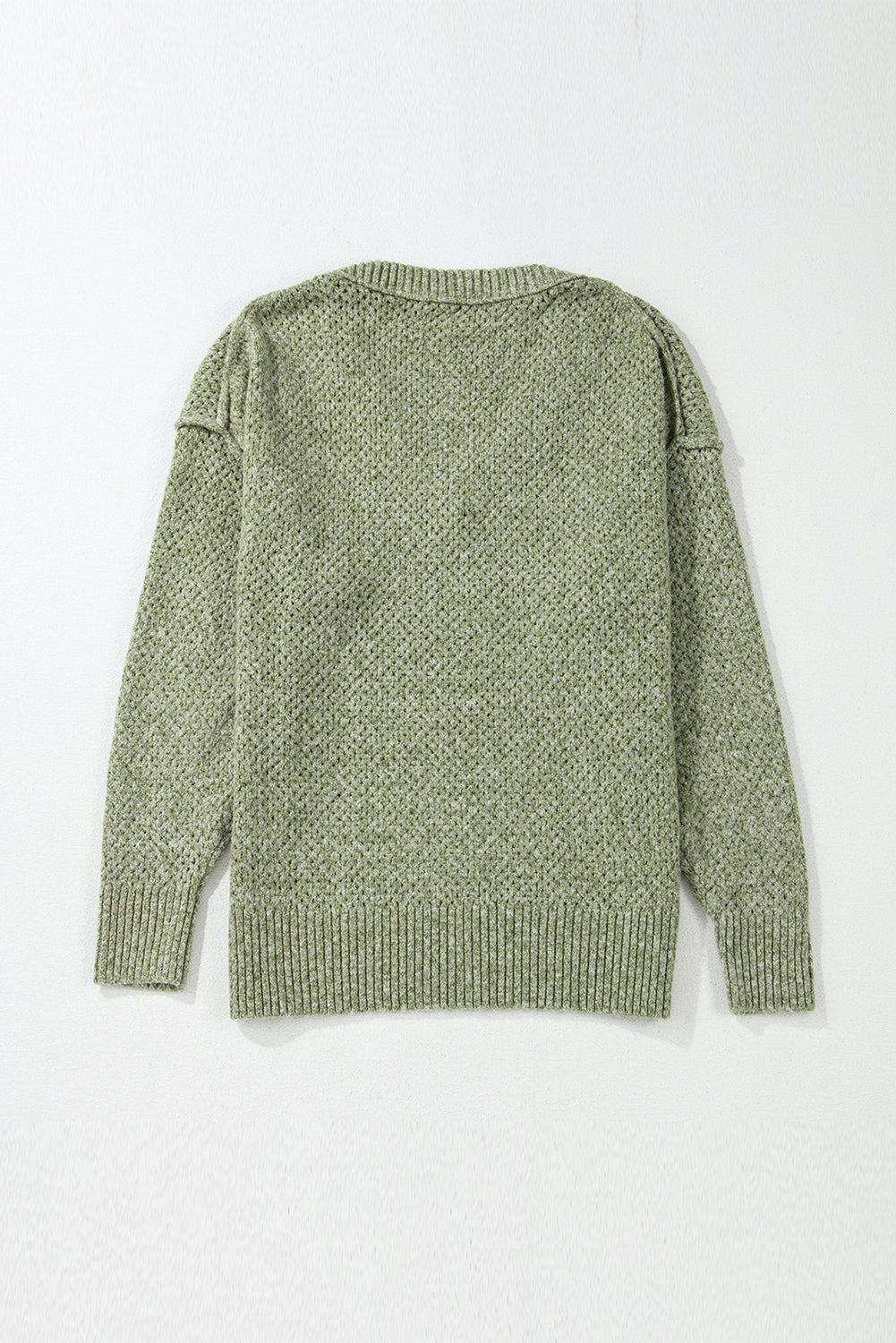 Jungle Green Loose Eyelet V Neck Drop Shoulder Sweater Sweaters JT's Designer Fashion