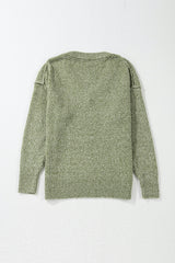 Jungle Green Loose Eyelet V Neck Drop Shoulder Sweater Sweaters JT's Designer Fashion