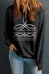 Black Western Pattern Print Round Neck Pullover Sweatshirt Graphic Sweatshirts JT's Designer Fashion