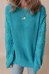 Turquoise Ruffled Eyelet Bubble Sleeve Sweater Sweaters JT's Designer Fashion