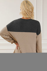 Carbon Grey Notched Neck Colorblock Corded Sweatshirt Sweatshirts & Hoodies JT's Designer Fashion