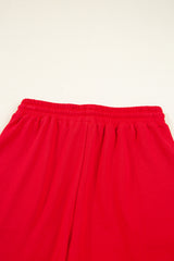 Fiery Red Varsity Striped Sleeve Drop Shoulder Sweatshirt and Short Set Short Sets JT's Designer Fashion
