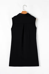 Black Sequin Patched V Neck Collared Mini Dress Graphic Dresses JT's Designer Fashion