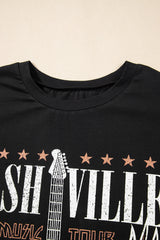 Black Nashville Guitar Print Crew Neck T Shirt Mini Dress T Shirt Dresses JT's Designer Fashion