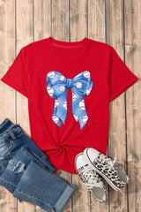 Red Rugby Bowknot Graphic Crew Neck Tee Graphic Tees JT's Designer Fashion