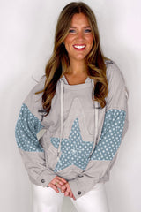Beau Blue Floral Patchwork Star Pattern Drawstring Hoodie Sweatshirts & Hoodies JT's Designer Fashion