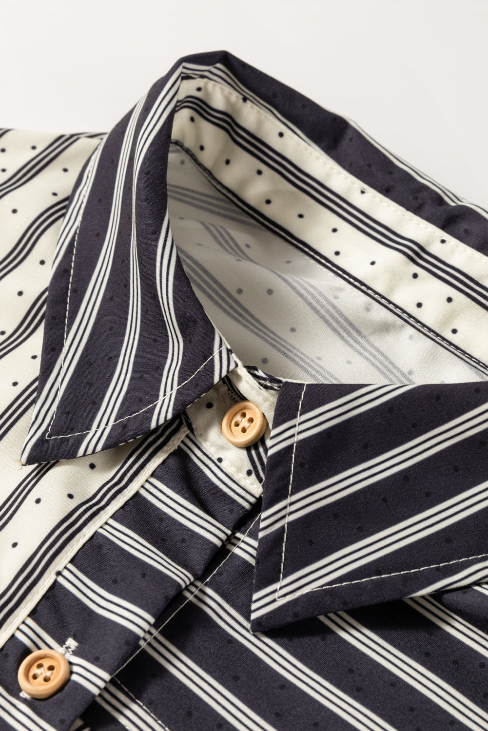 Black Stripe 2-tone Patchwork Half Buttons Chest Pockets Casual Blouse Blouses & Shirts JT's Designer Fashion