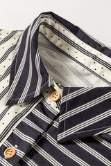 Black Stripe 2-tone Patchwork Half Buttons Chest Pockets Casual Blouse Blouses & Shirts JT's Designer Fashion