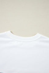 White Colorful Striped Accent Long Sleeve T Shirt Long Sleeve Tops JT's Designer Fashion