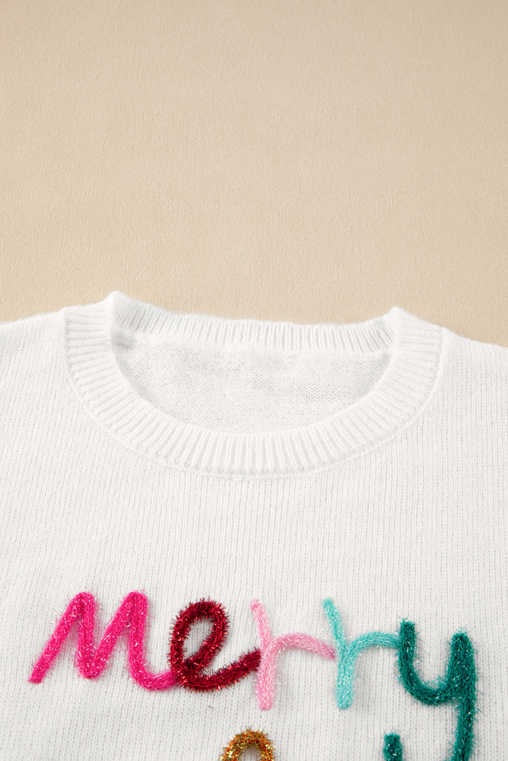 White Merry & Bright Round Neck Casual Sweater Sweaters JT's Designer Fashion