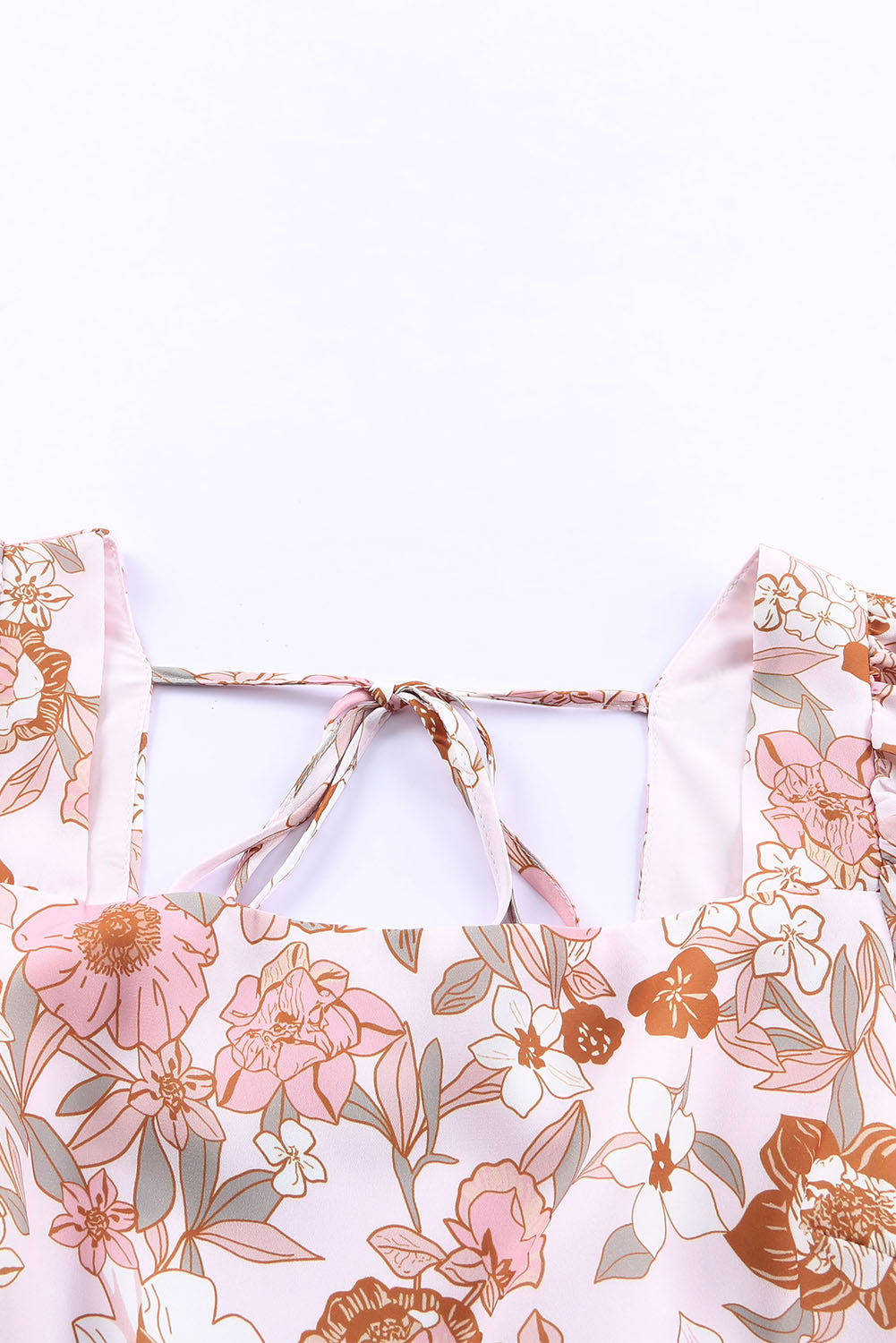White Floral Print Bow Knot Backless Square Neck Mini Dress Floral Dresses JT's Designer Fashion