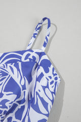 Sky Blue Floral Print Spaghetti Strap High Waist Maxi Dress Floral Dresses JT's Designer Fashion