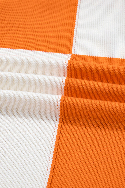 Orange Checkered Bubble Sleeve Drop Shoulder Open Cardigan Plus Size Sweaters & Cardigans JT's Designer Fashion