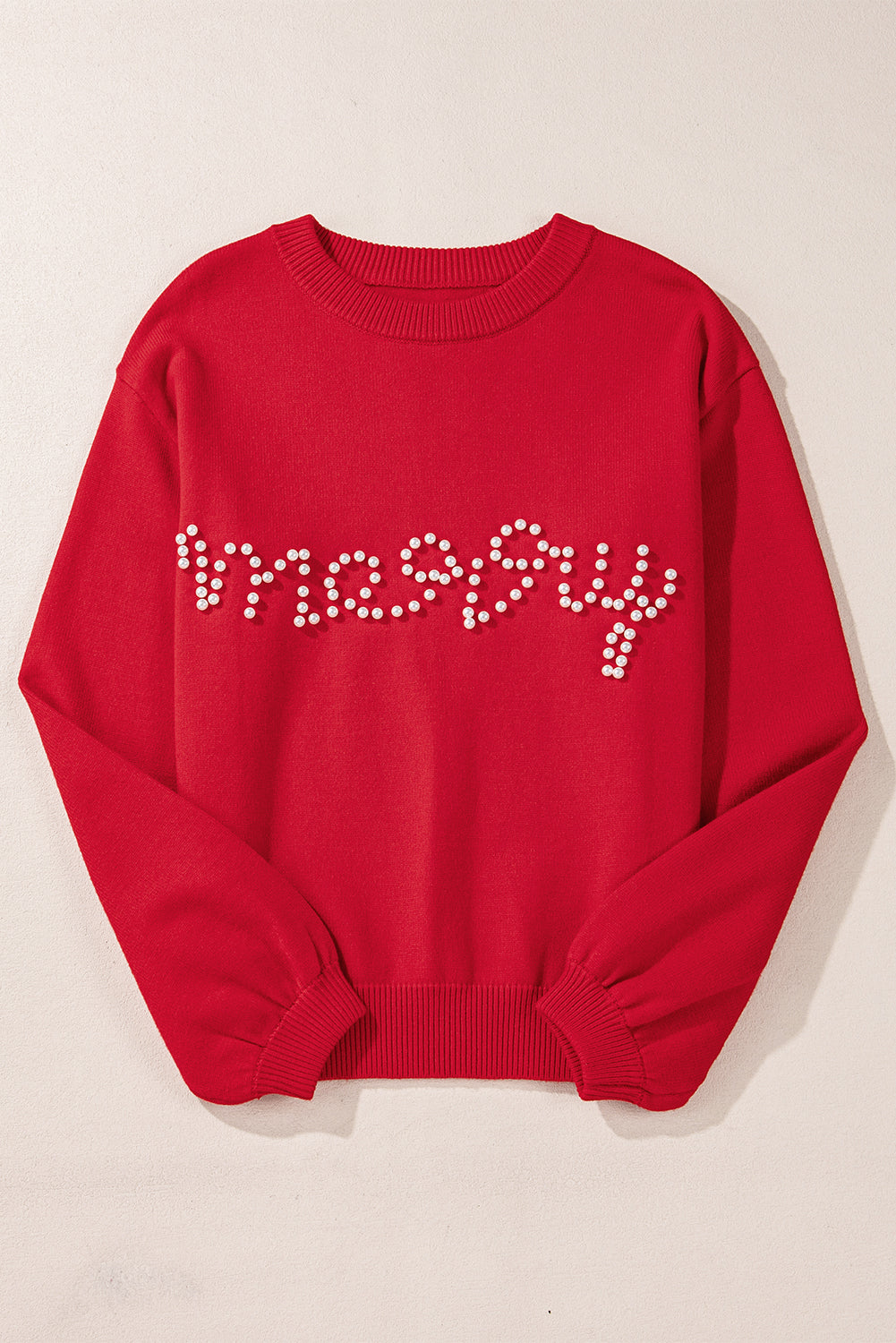Fiery Red Pearl Beaded Merry Casual Sweater Sweaters JT's Designer Fashion