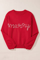 Fiery Red Pearl Beaded Merry Casual Sweater Sweaters JT's Designer Fashion