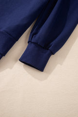 Navy Blue Solid O Neck High Low Hem Pullover Sweatshirt Sweatshirts & Hoodies JT's Designer Fashion