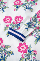 White Floral Print Striped V Neck Blouse Blouses & Shirts JT's Designer Fashion
