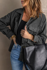 Gray Turn Down Collar Buttoned Shirt Jacket Jackets JT's Designer Fashion