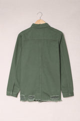 Green Ripped Denim Jacket Denim Jackets JT's Designer Fashion