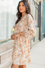 Yellow Boho Floral V Neck Ruffled Empire Waist Long Sleeve Mini Dress Floral Dresses JT's Designer Fashion