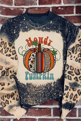 Black Leopard Pumpkin Bleached Halloween Graphic Sweatshirt Graphic Sweatshirts JT's Designer Fashion