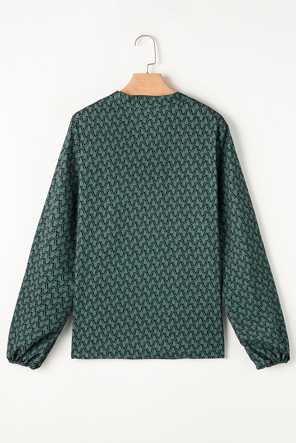 Green Geometric Print Notched Neck Puff Sleeve Blouse Blouses & Shirts JT's Designer Fashion