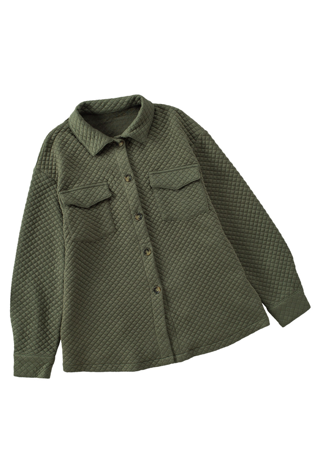 Green Retro Quilted Flap Pocket Button Shacket Jackets JT's Designer Fashion