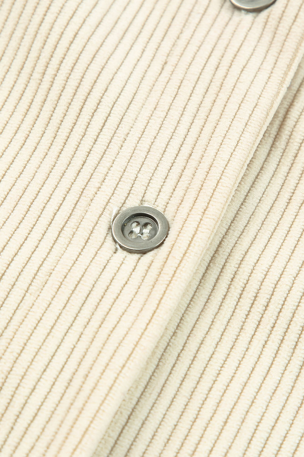Beige Corduroy Shirt Style Full Button Long Sleeve Shift Mini Dress Mini Dresses JT's Designer Fashion