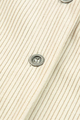 Beige Corduroy Shirt Style Full Button Long Sleeve Shift Mini Dress Mini Dresses JT's Designer Fashion