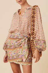 Multicolour Boho Floral Mixed Print Puff Sleeve Shirt Multicolour 100%Polyester Blouses & Shirts JT's Designer Fashion