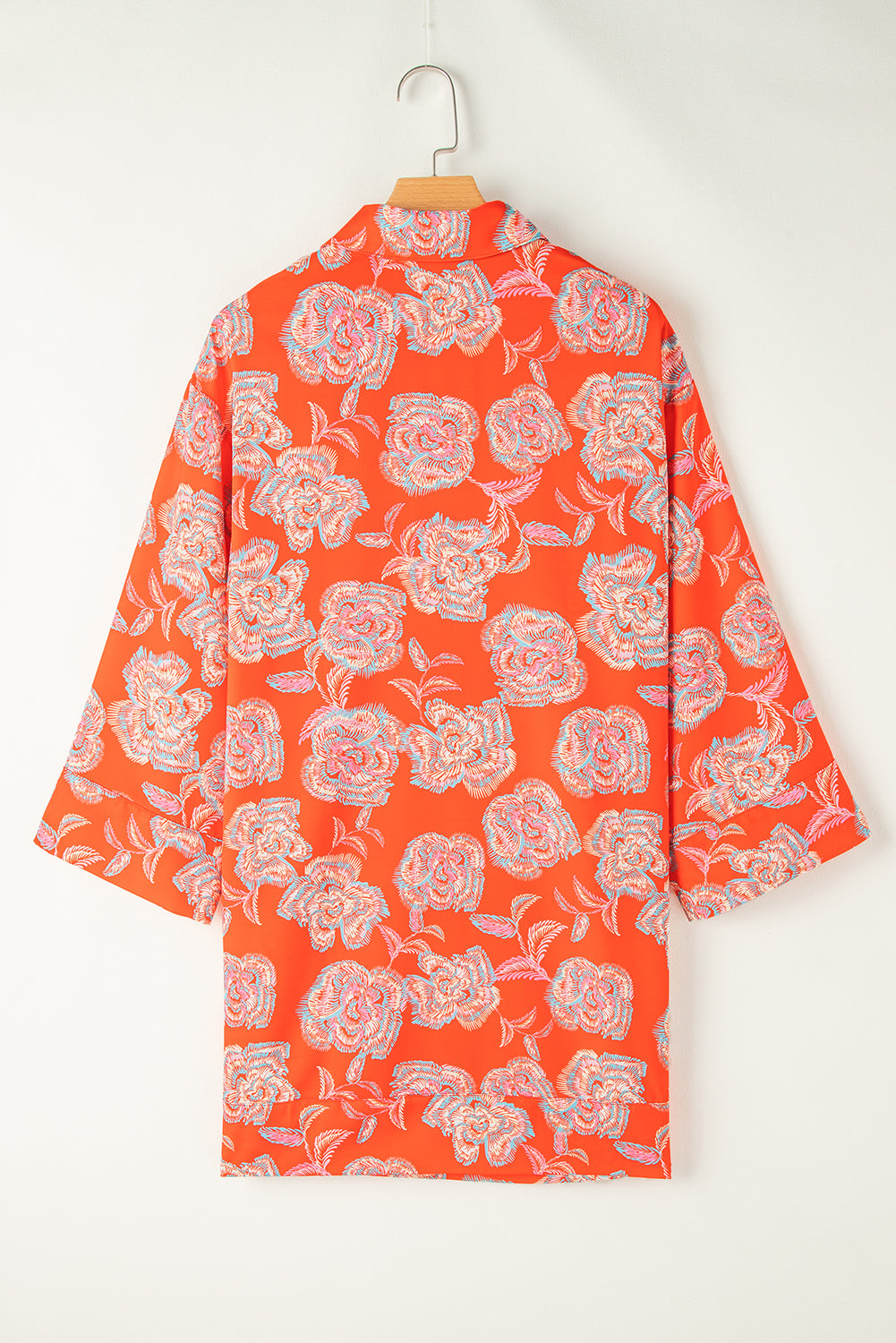 Red Floral Print Lapel Collar Loose Shirt Mini Dress Floral Dresses JT's Designer Fashion