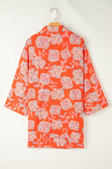 Red Floral Print Lapel Collar Loose Shirt Mini Dress Floral Dresses JT's Designer Fashion