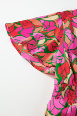 Frill Printed Notched Short Sleeve Midi Dress Maxi Dresses JT's Designer Fashion