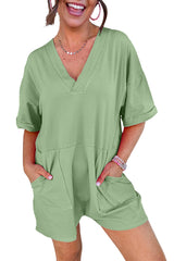 Grass Green Loose Half Sleeve V Neck Knit Romper Jumpsuits & Rompers JT's Designer Fashion