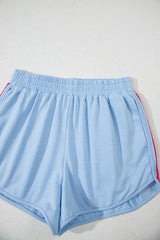 Beau Blue Color Block Stripes Elastic High Waist Active Shorts Casual Shorts JT's Designer Fashion