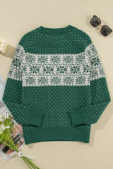 Green Christmas Snowflake Dotted Print Round Neck Sweater Sweaters JT's Designer Fashion