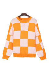 Orange Checkered Bishop Sleeve Sweater Sweaters & Cardigans JT's Designer Fashion