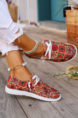 Fiery Red Western Printed Lacing Flat Slip On Shoes Women's Shoes JT's Designer Fashion