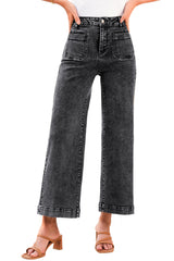 Black Chic Patch Pocket Straight Leg Loose Jeans Jeans JT's Designer Fashion