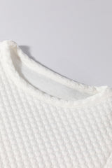 White Solid Textured O Neck Puff Sleeve Blouse Blouses & Shirts JT's Designer Fashion
