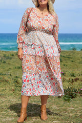 Khaki Plus Size Floral Tiered Ruffle Maxi Dress Plus Size Maxi Dresses JT's Designer Fashion