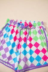 Multicolour Checkered Drawstring Elastic Waist Casual Shorts Casual Shorts JT's Designer Fashion