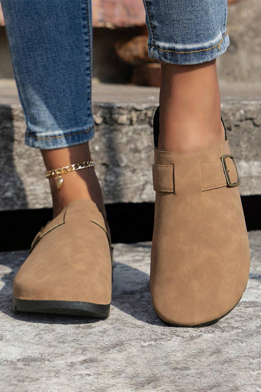 Light French Beige Suede Buckle Detail Slippers Slippers JT's Designer Fashion