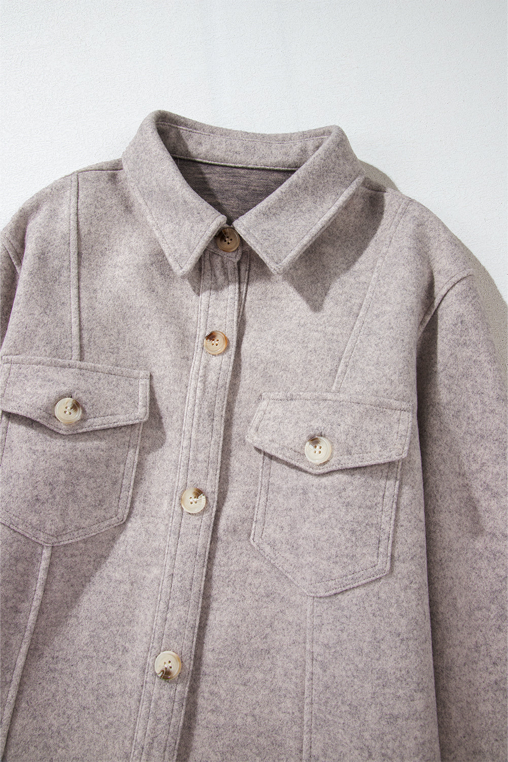 Light Grey Turn Down Collar Flap Pockets Buttoned Shacket Jackets JT's Designer Fashion
